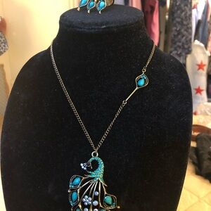 Betsy Johnson 70’s Peacock Necklace (18”) and Ring (size 7)